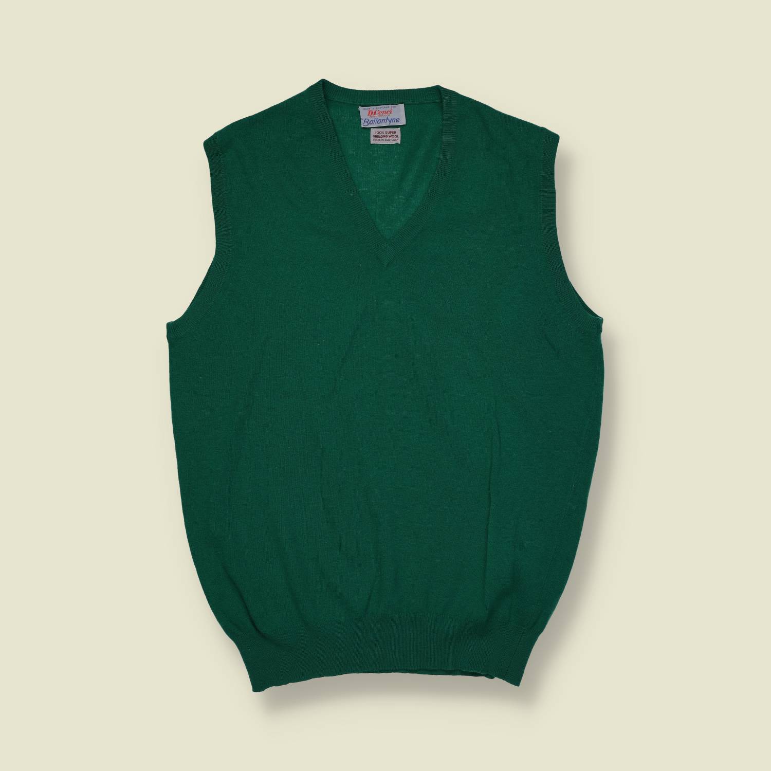 1970s | Ballantyne | Fine Wool Tank Vest | Green | Made in Scotland - M