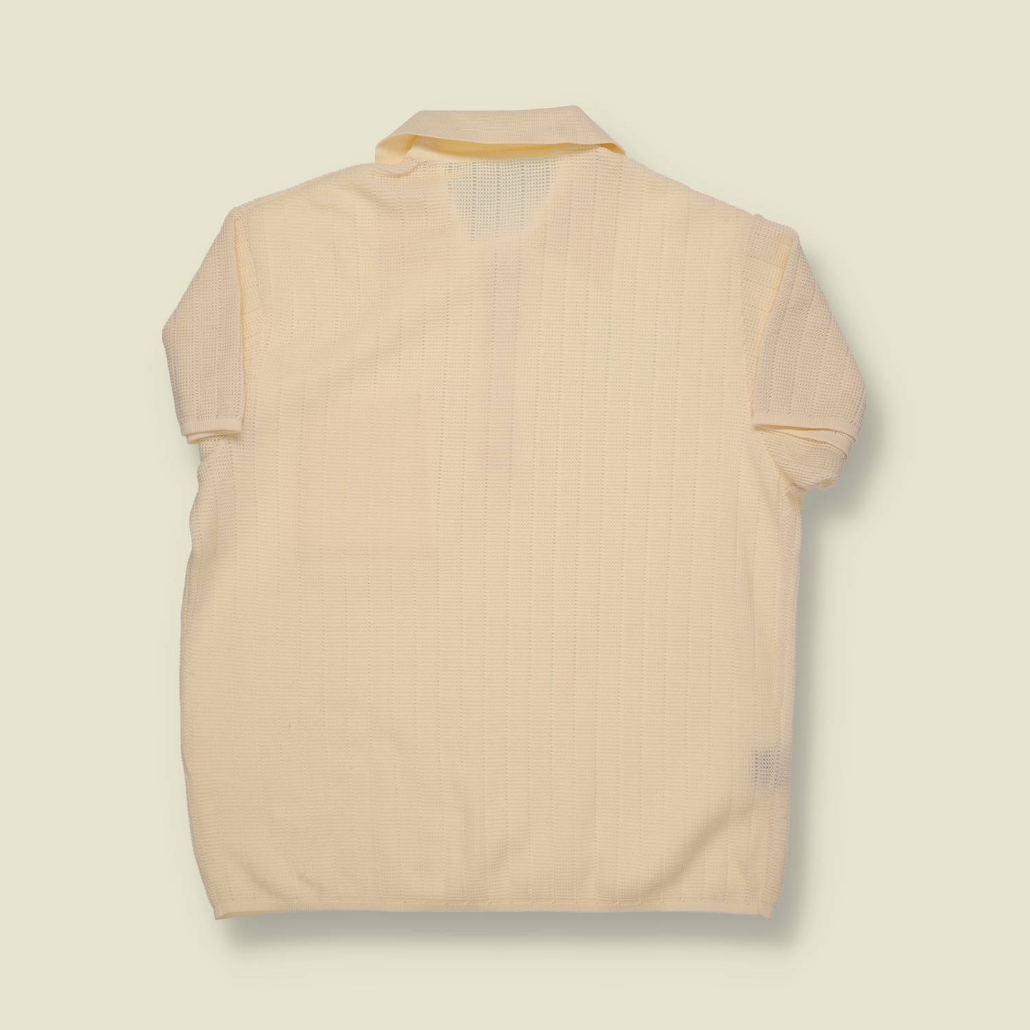 1960s | Unbranded | Cream Polyester Knit Polo - S/M