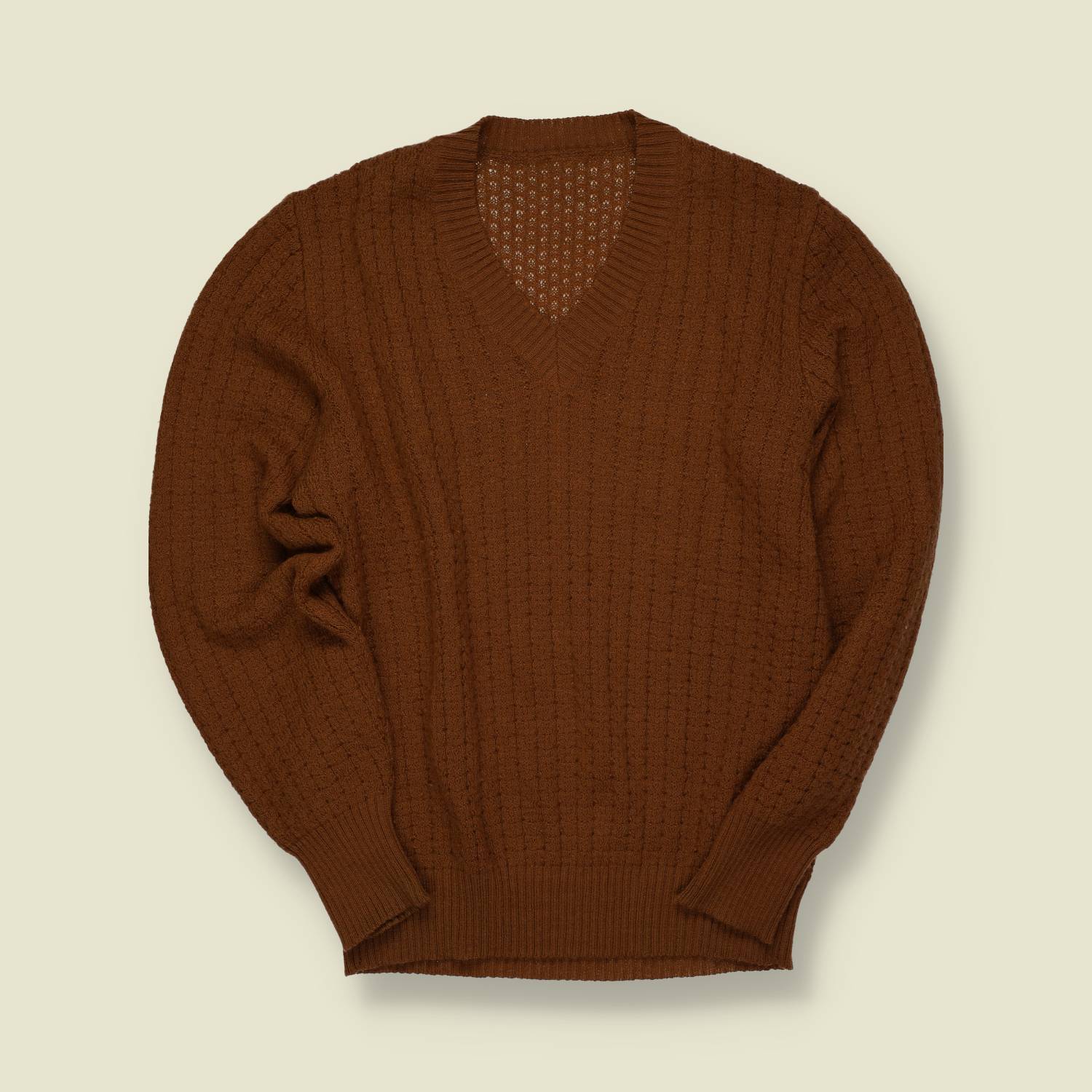 1970s | Unbranded | Brown V-Neck Knit Jumper - S