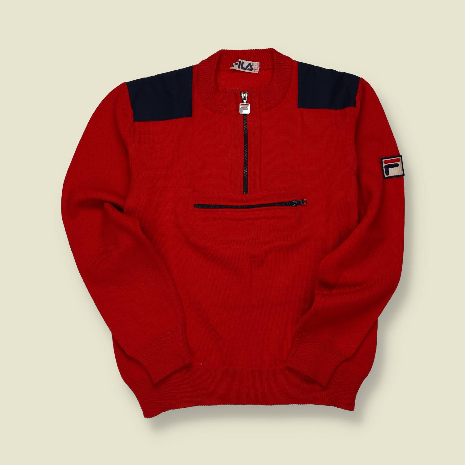 1970s | Fila | Red Zip-Neck Knit Jumper - M