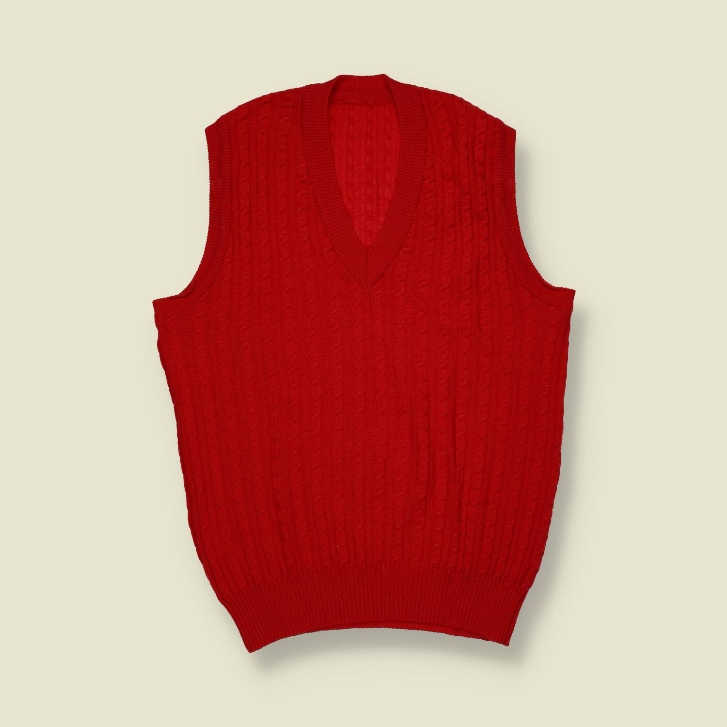 1970s | Unbranded | Red Cable-Knit Sleeveless Vest - S