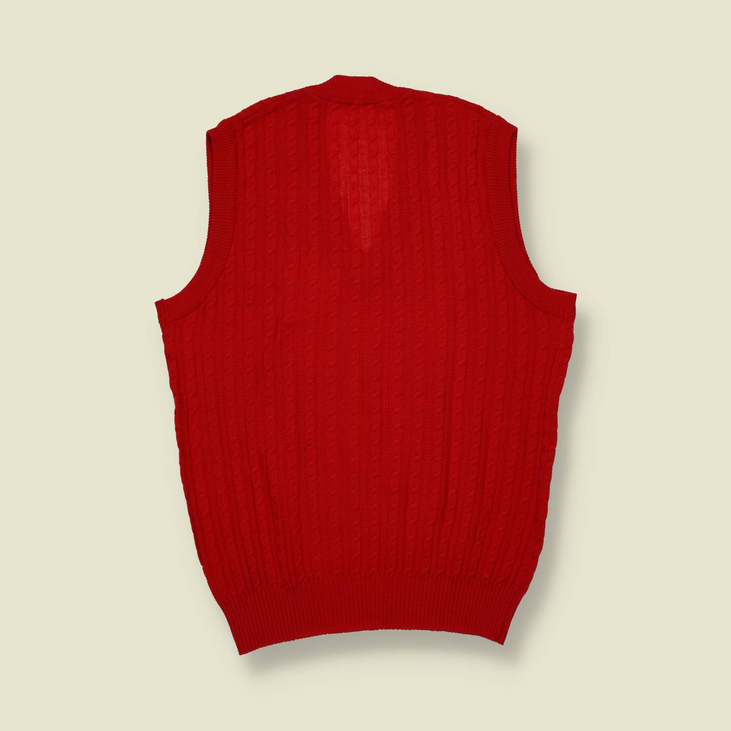 1970s | Unbranded | Red Cable-Knit Sleeveless Vest - S