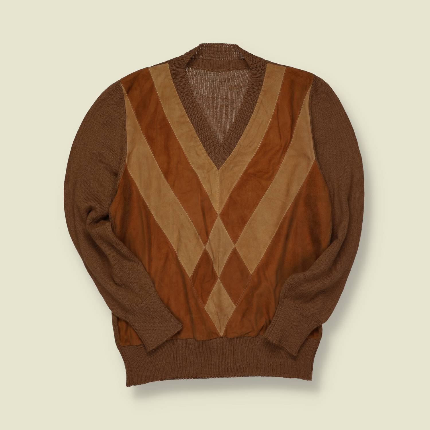 1970s | Unbranded | Leather Panel Knit Jumper - S