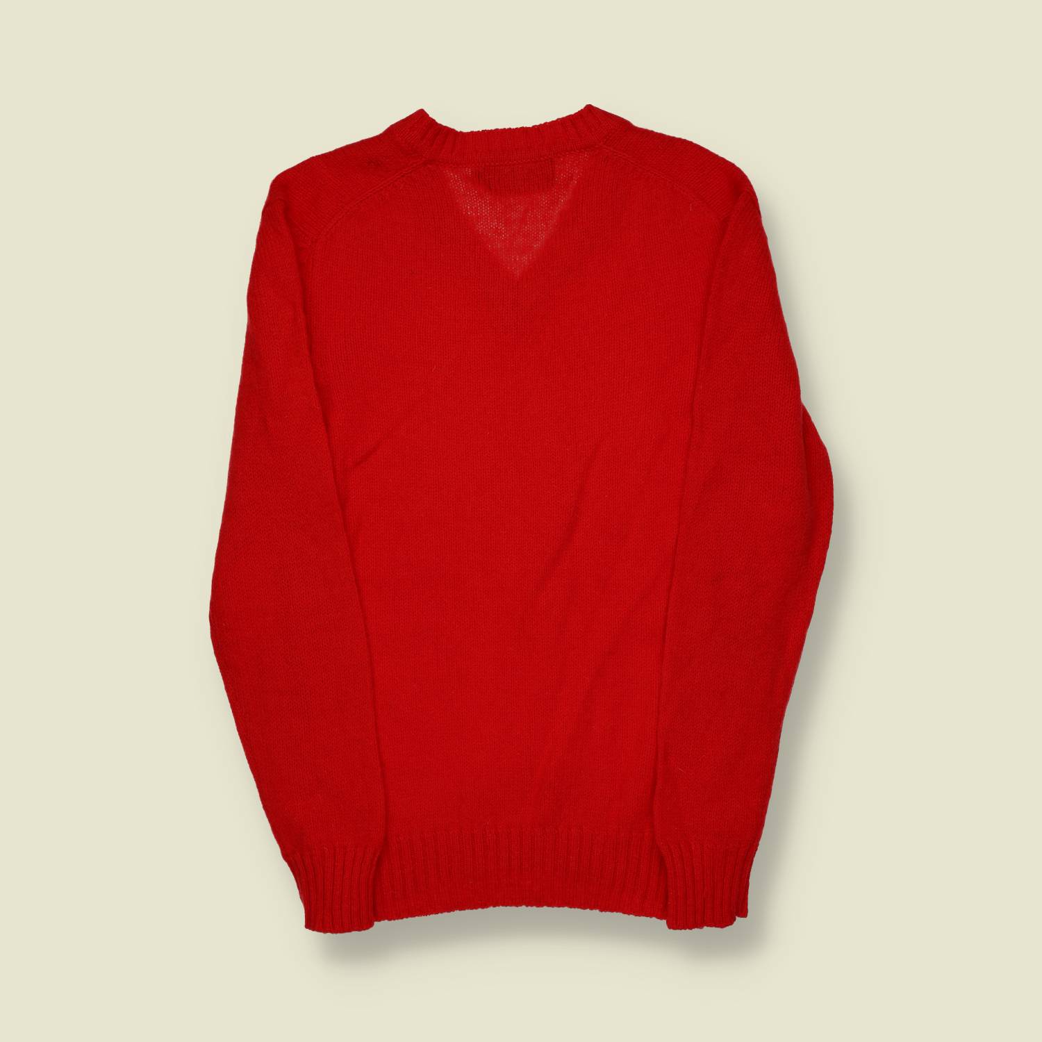 1970s | Shetland | Red V-Neck Shetland Knit Jumper - S