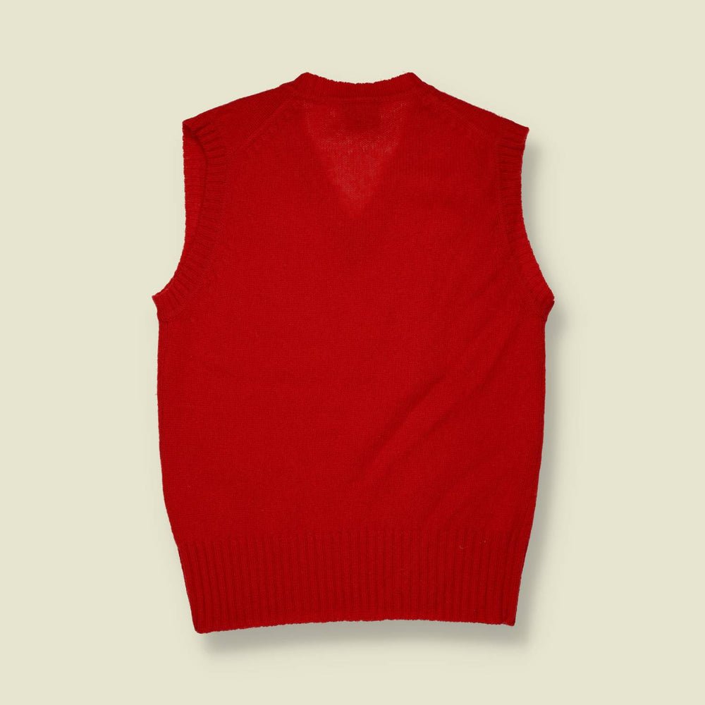 1970s–1980s | Shetland | Red Sleeveless Shetland Wool Vest - M