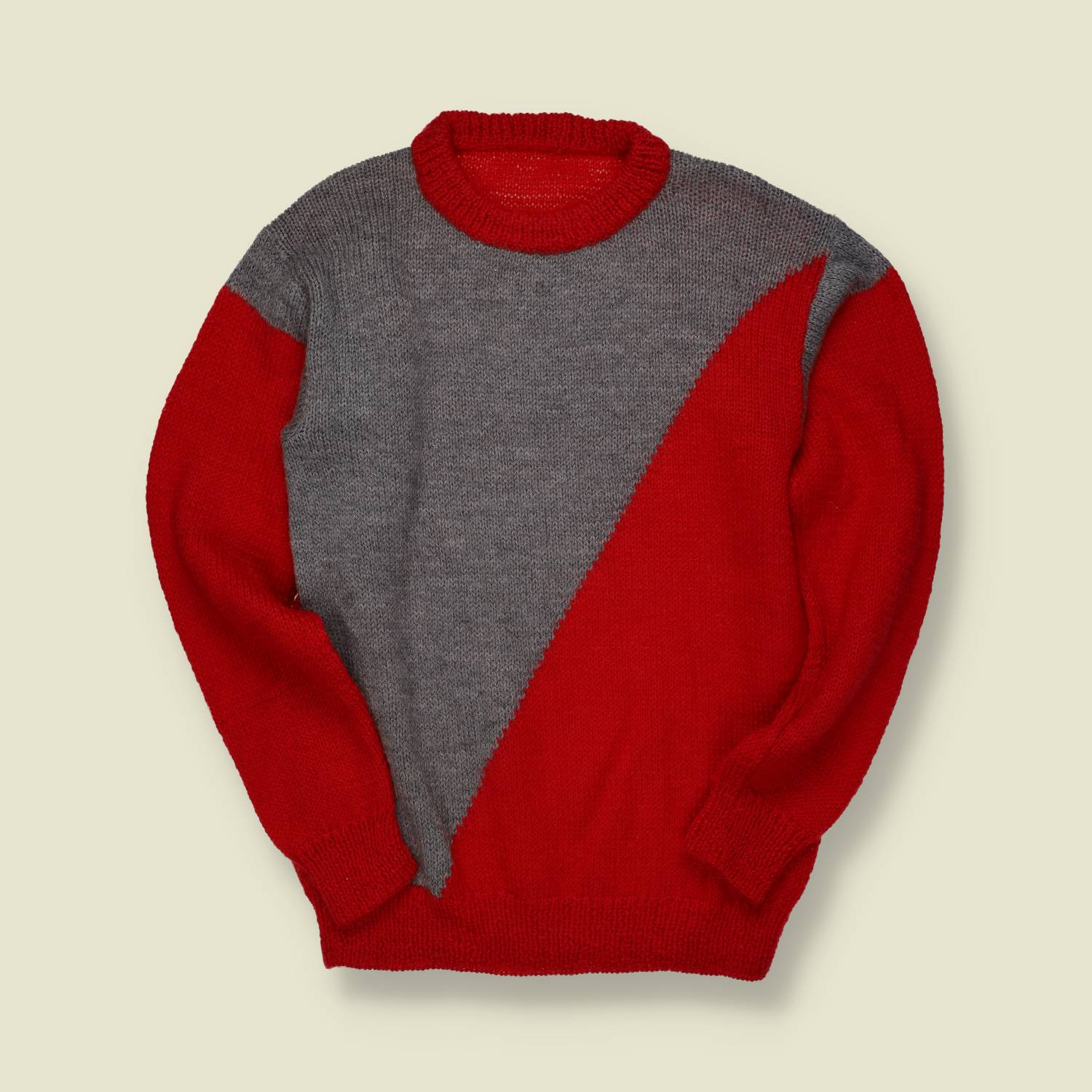 1970s | Unbranded | Handknit Colour-Block Wool Jumper - M