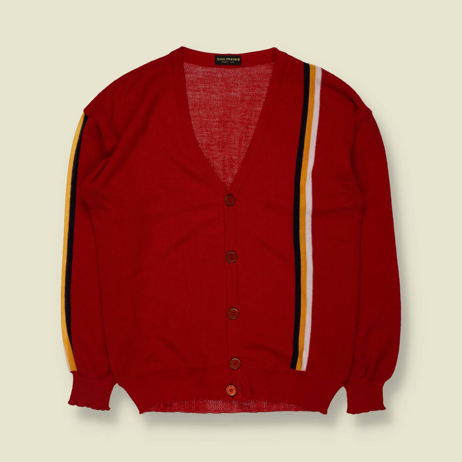 1970s | John Burrell | Made In England | Racing Stripe Cardigan - S