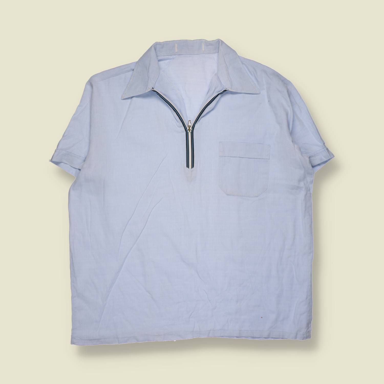 1980s | Polo | Zip Neck Shirt | Light Blue - XXL