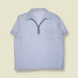 1980s | Polo | Zip Neck Shirt | Light Blue - XXL