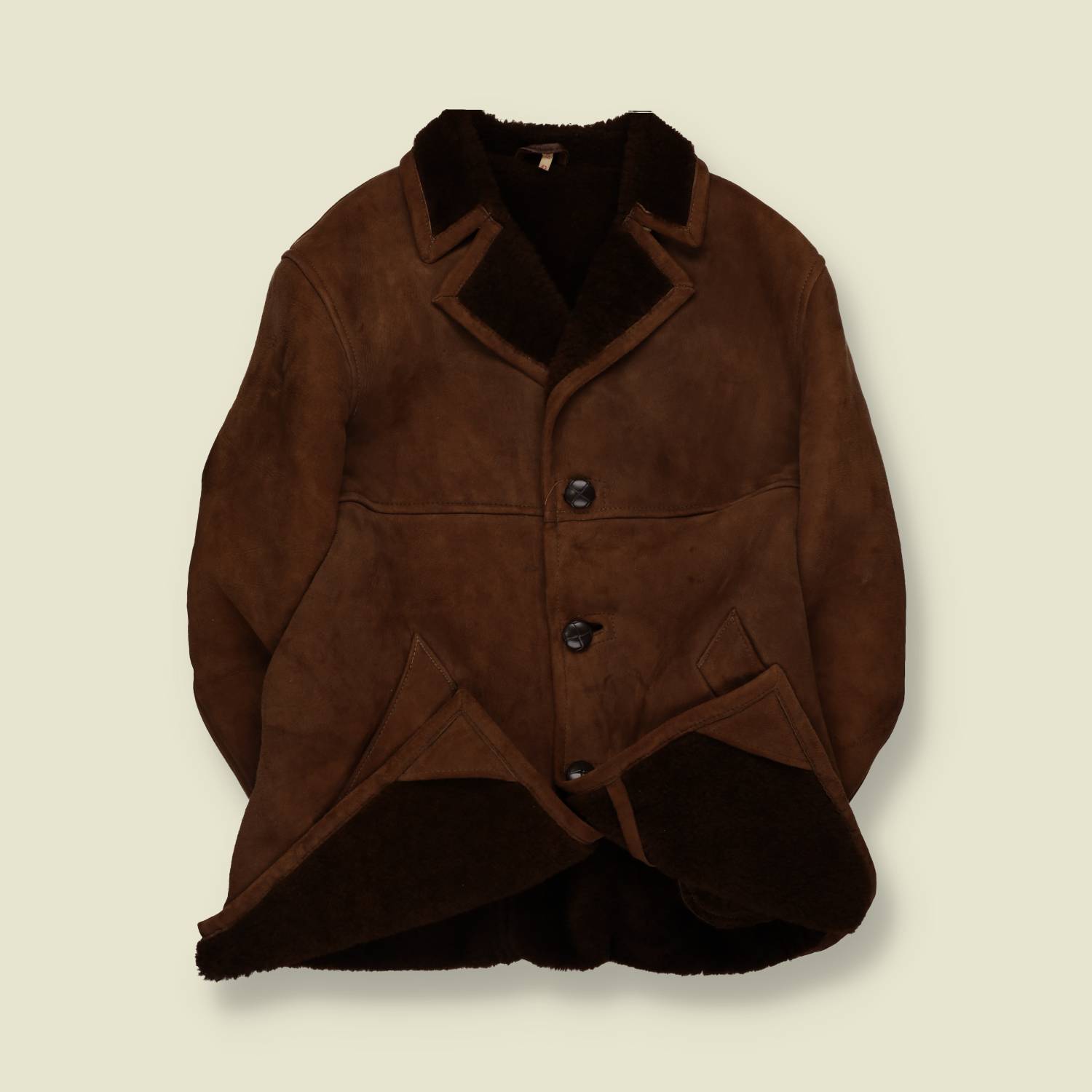 1970s | Owen Barry Somerset Made In England | Sheepskin Coat | Brown - XL