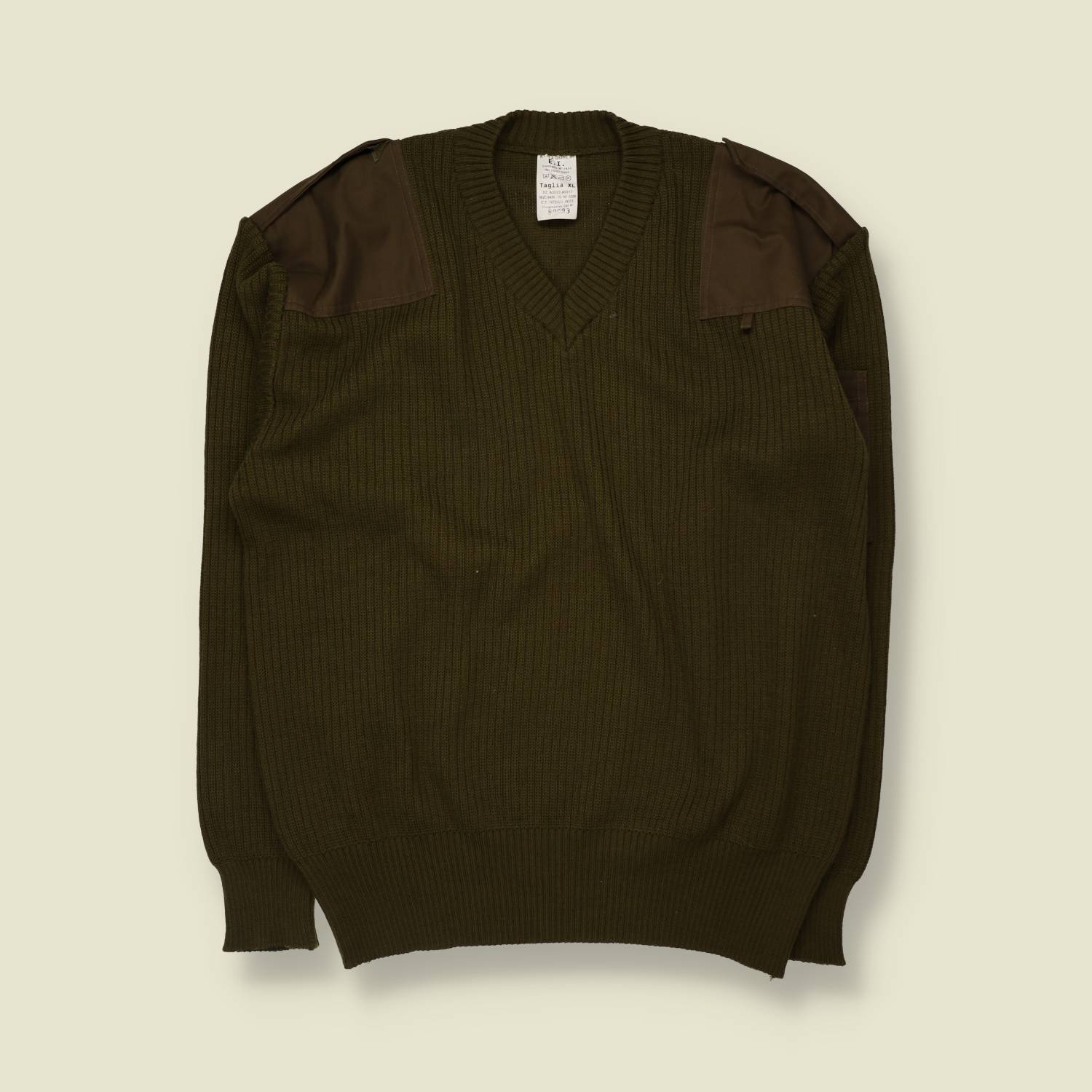 1990s | Military Rib Knit Jumper | Olive - XXXL