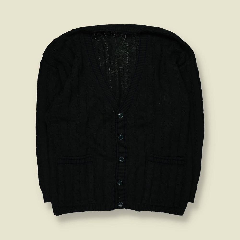1980s | Cable Knit Cardigan | Dark Green - XXL