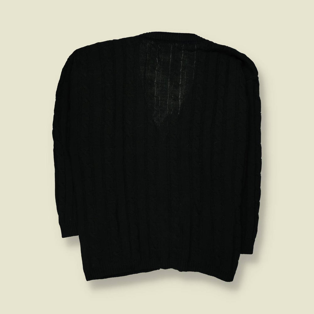 1980s | Cable Knit Cardigan | Dark Green - XXL