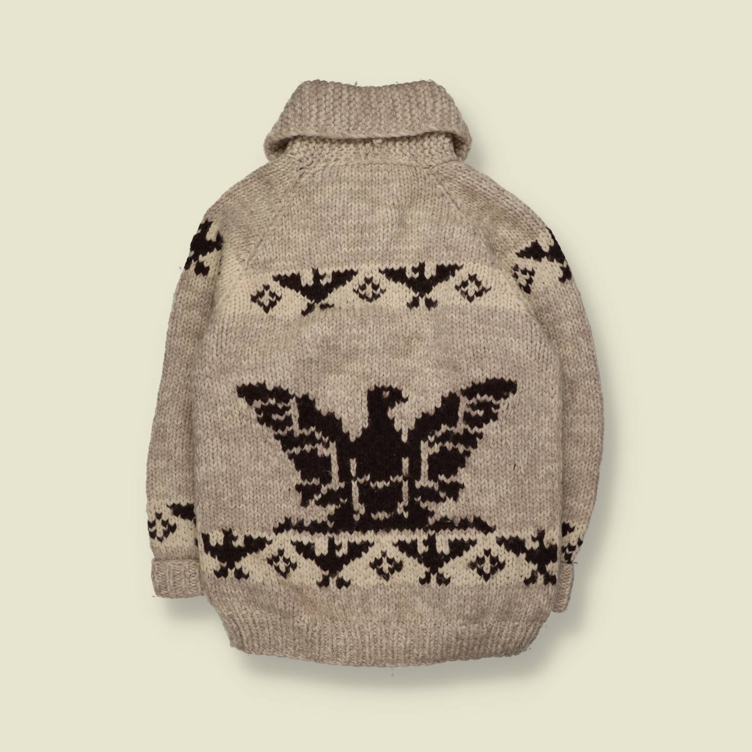 1970s–1980s | Kanata Made In Canada | Hand Knit Cowichan Cardigan | Oatmeal Brown - S