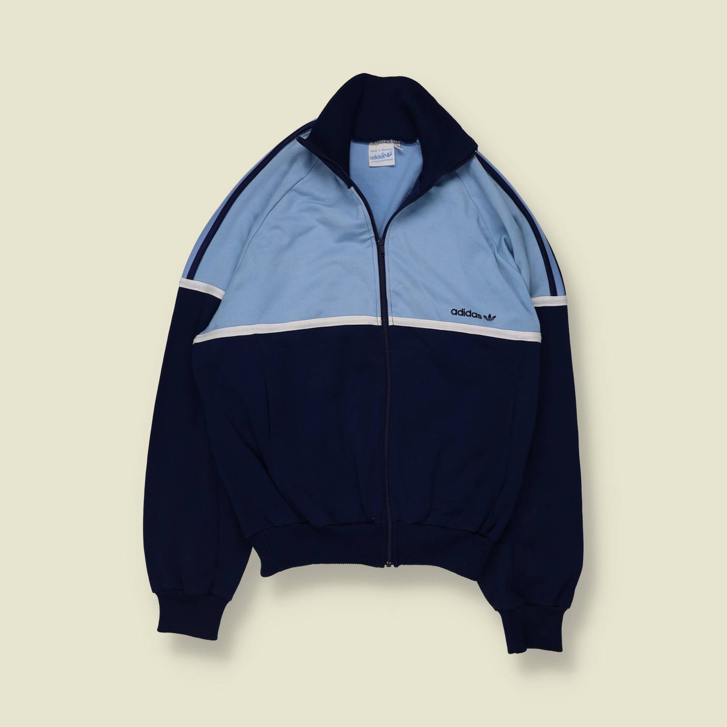 1970s–Early 1980s | Adidas Made In Romania | Track Jacket | Navy Blue Sky Blue - S