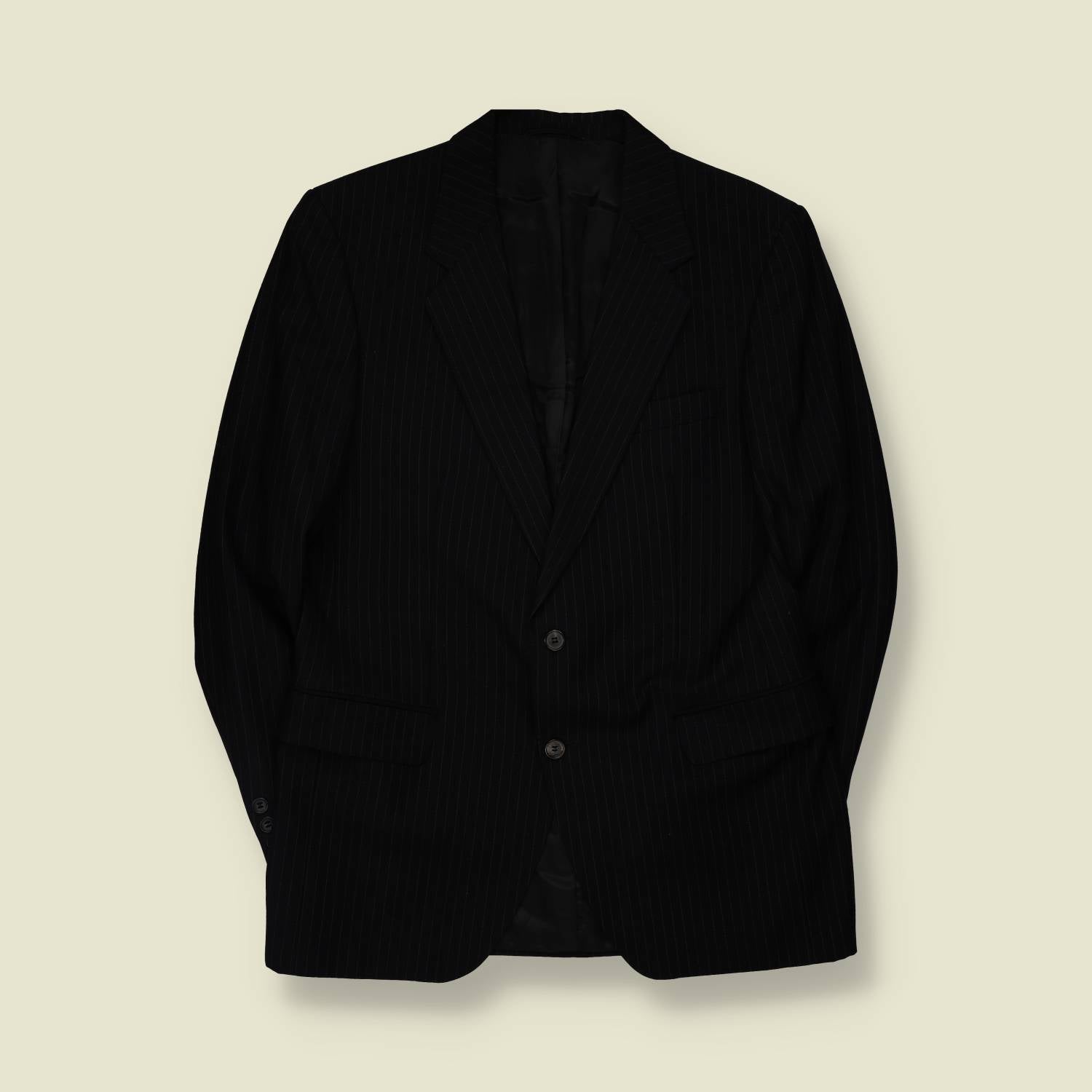 1980s | Pinstripe Suit Jacket | Black - M