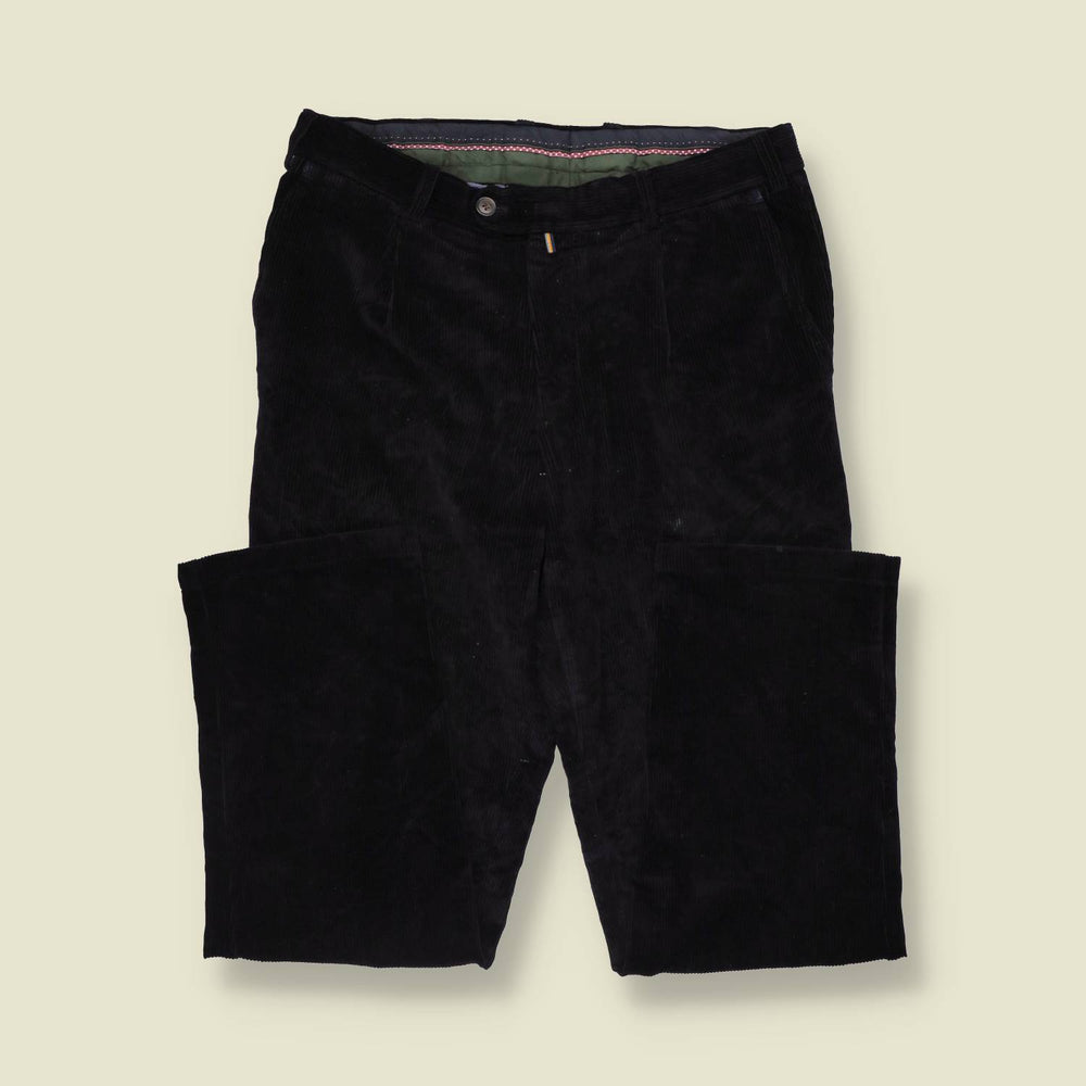 1980s | Eurex | Pleated Cord Trousers | Navy - w34