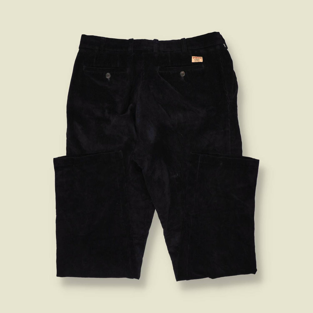 1980s | Eurex | Pleated Cord Trousers | Navy - w34