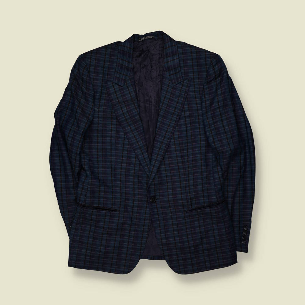 1980s | Blazer | Navy Plaid - Made in Italy - S