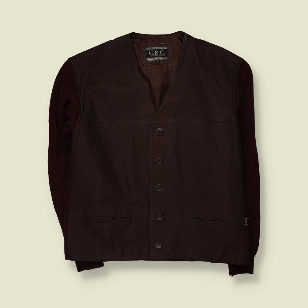 1980s | C.B.C. | Leather & Knit Jacket | Brown - XXL