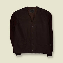 1980s | C.B.C. | Leather & Knit Jacket | Brown - XXL
