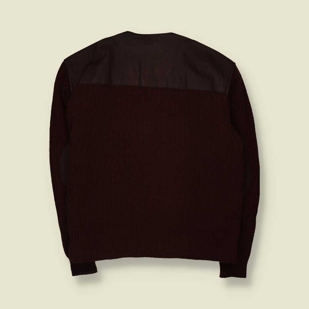1980s | C.B.C. | Leather & Knit Jacket | Brown - XXL