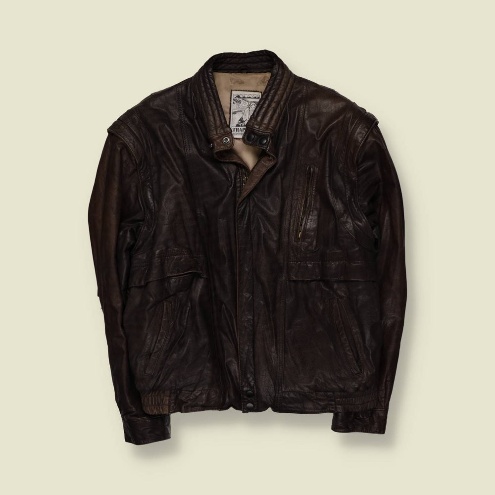 1980s | Trapper Leder | Leather Bomber Jacket | Brown - L