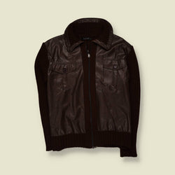 1990s | Specchio | Leather & Knit Jacket | Brown - S