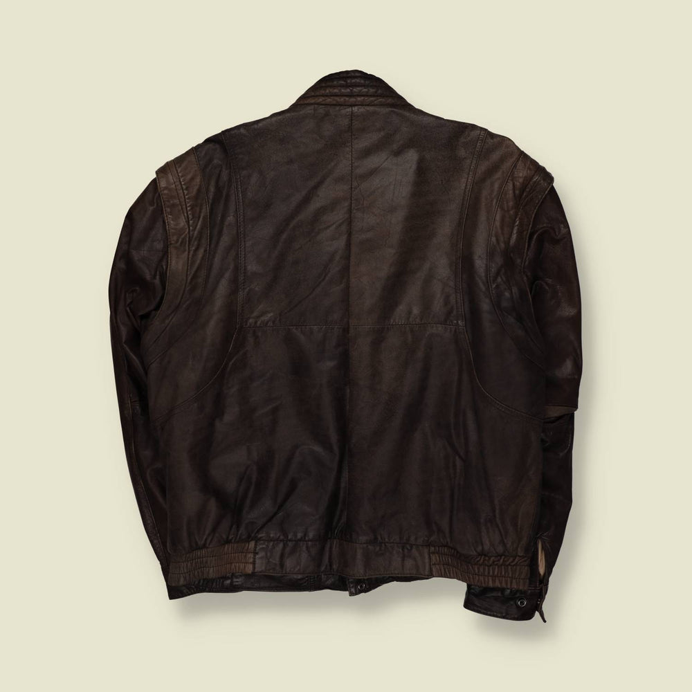 1980s | Trapper Leder | Leather Bomber Jacket | Brown - L