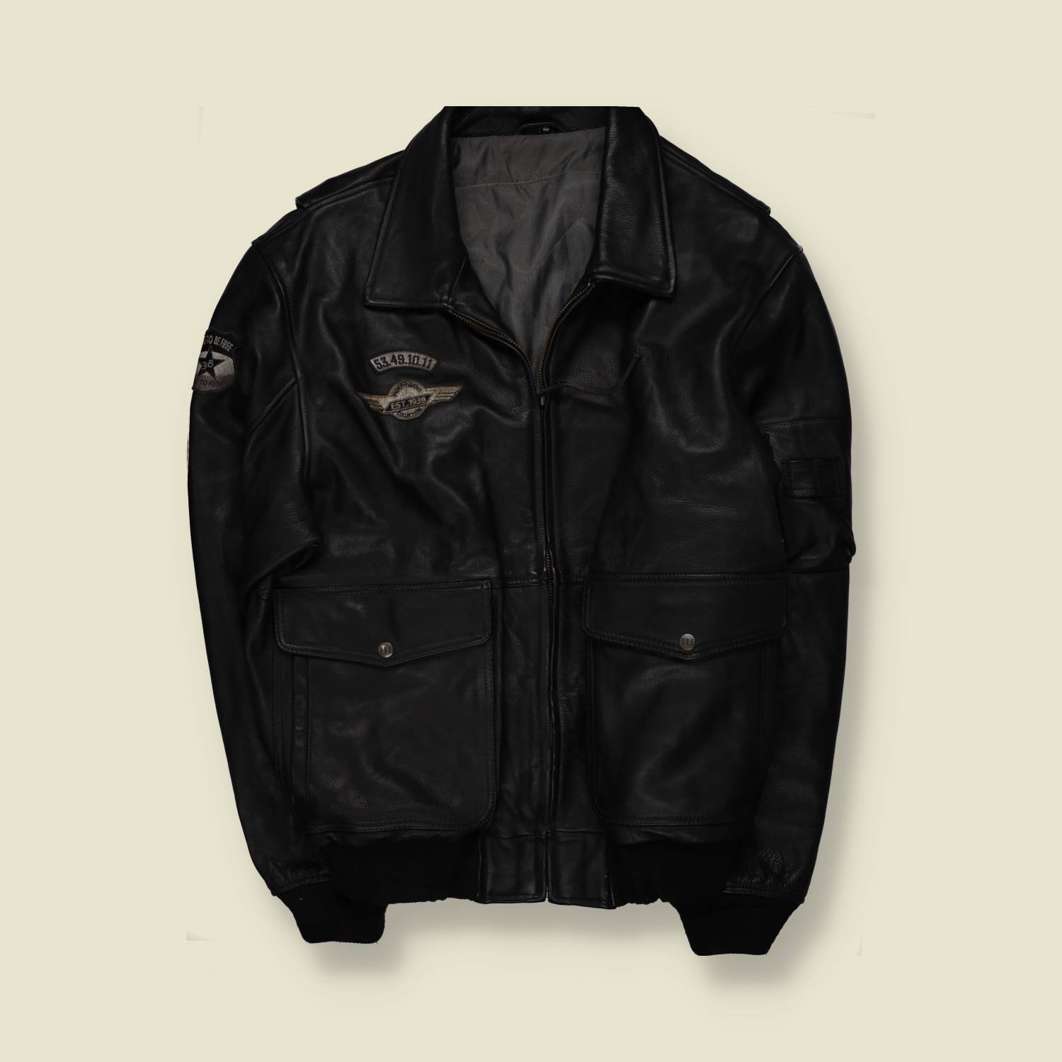 1980s | Unlabelled | Leather Flight Jacket | Black - XXL