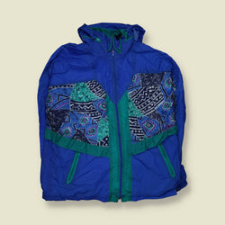 1980s | Windbreaker | Blue & Teal Aztec Print - XL