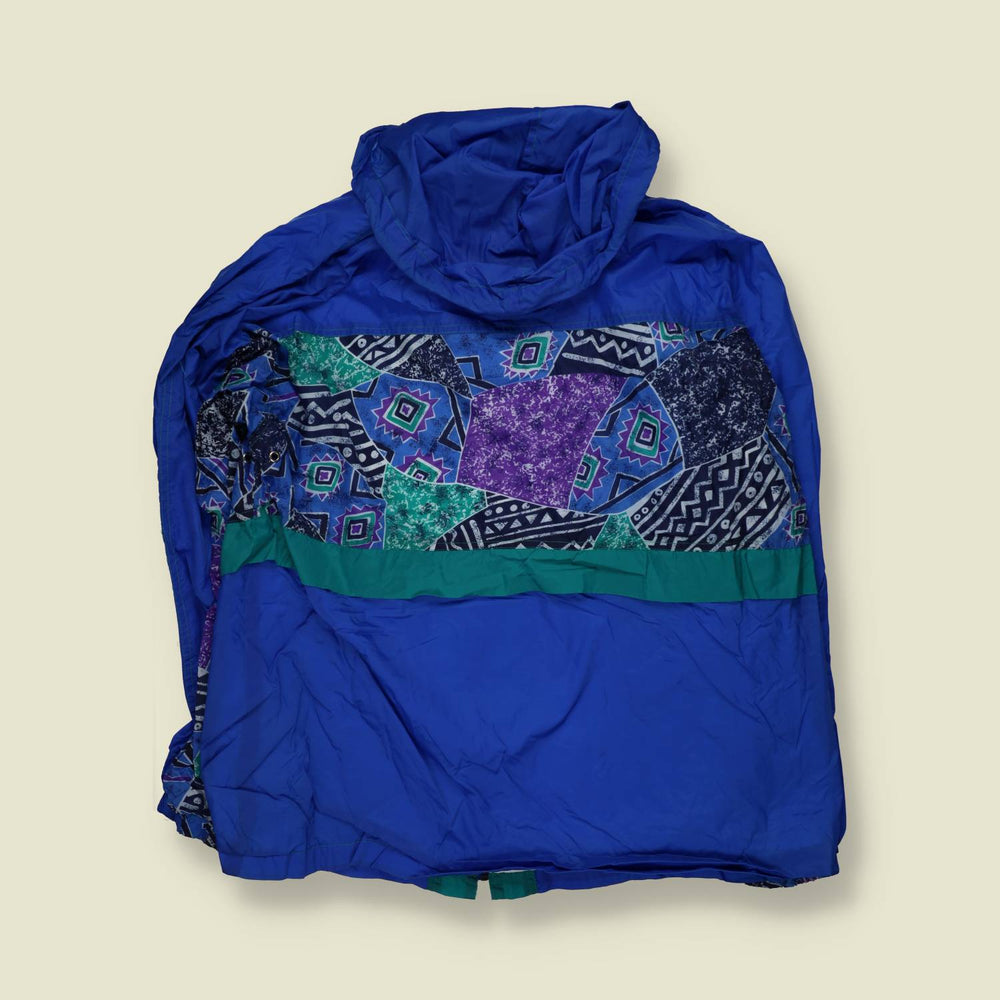 1980s | Windbreaker | Blue & Teal Aztec Print - XL