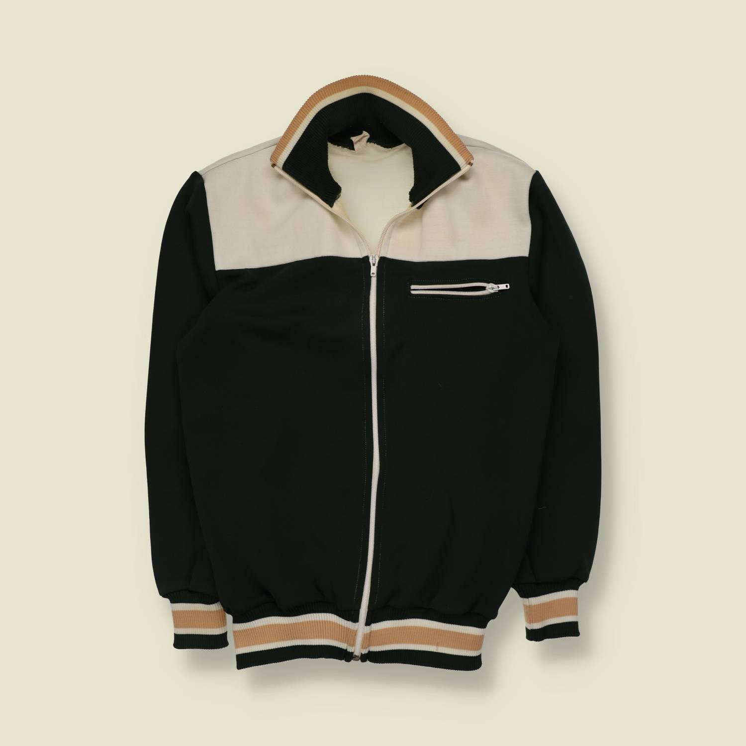 1970s | Track Top | Green & Cream - XXS