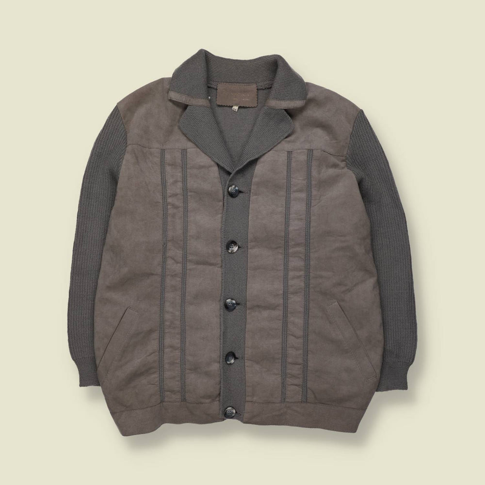 1970s | Leather & Knit Jacket | Grey - M