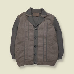 1970s | Leather & Knit Jacket | Grey - M