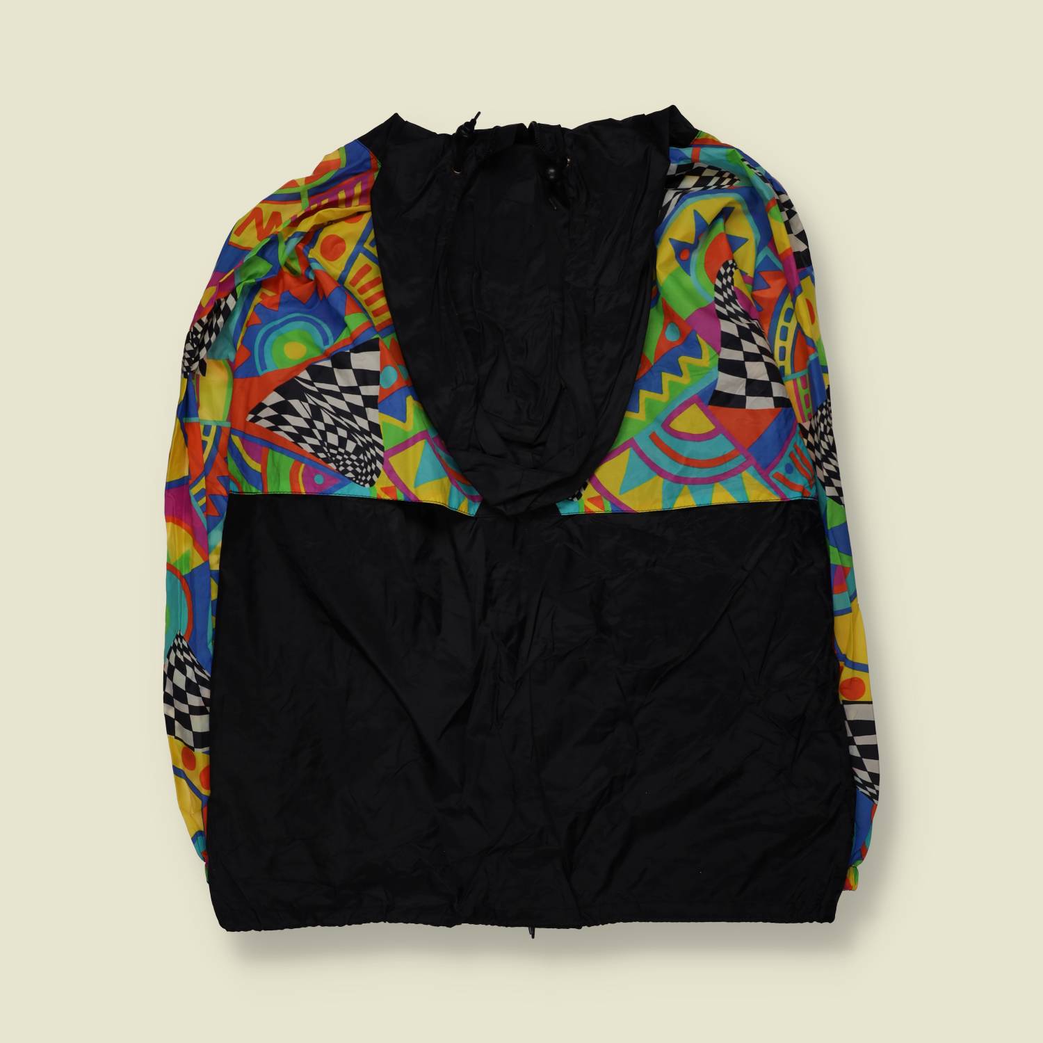 1980s | K-Way | Windbreaker | Black & Abstract Print - 3XL