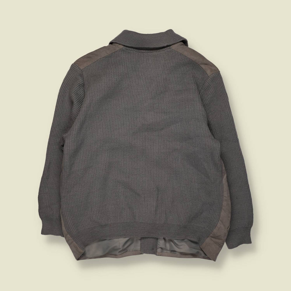 1970s | Leather & Knit Jacket | Grey - M