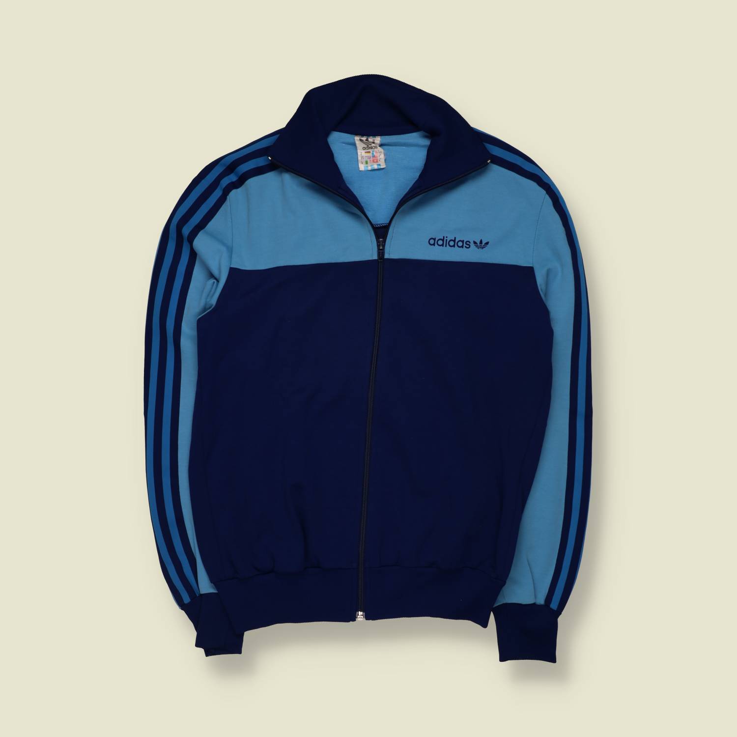 1970s-80s | Adidas | Track Top | Navy & Sky Blue - Made in Hong Kong - XS