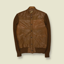 1970s | Ricardo | Leather & Knit Bomber Jacket | Tan - XS