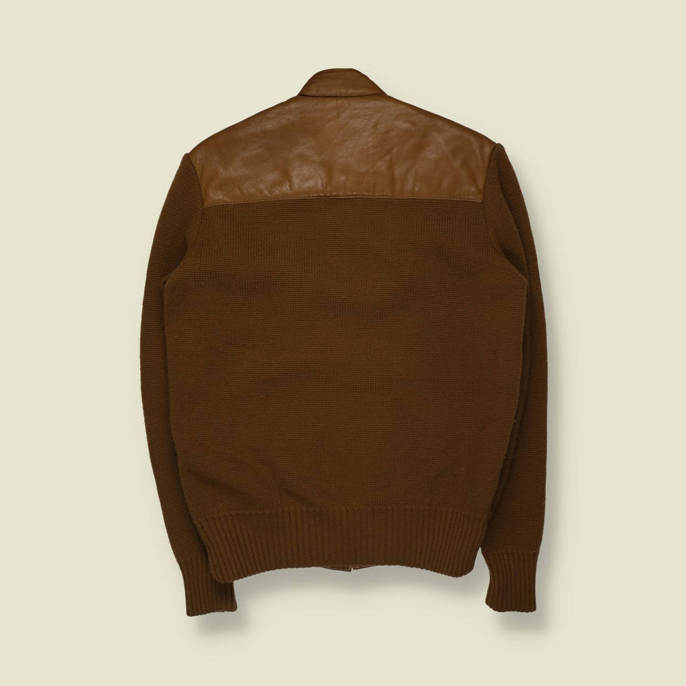 1970s | Ricardo | Leather & Knit Bomber Jacket | Tan - XS