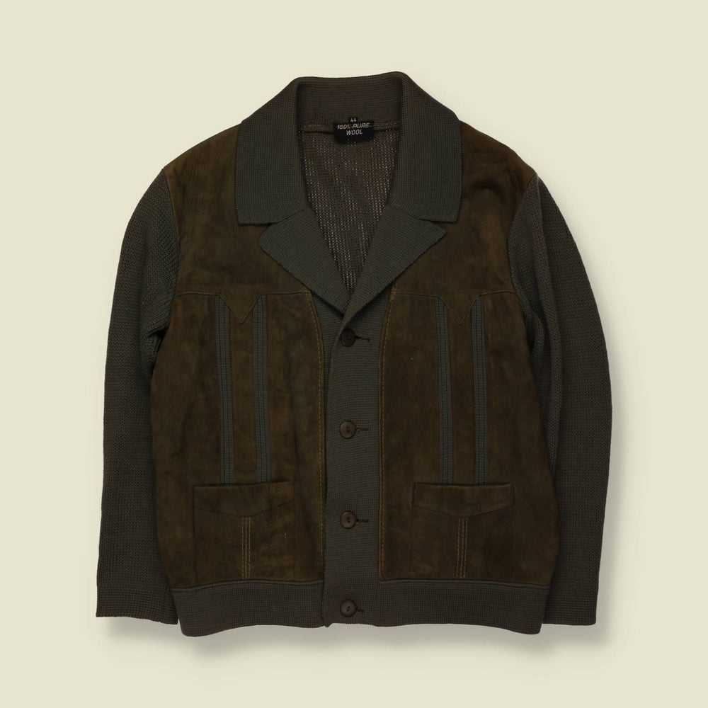 1970s | Suede & Wool Knit Cardigan Jacket | Olive - S