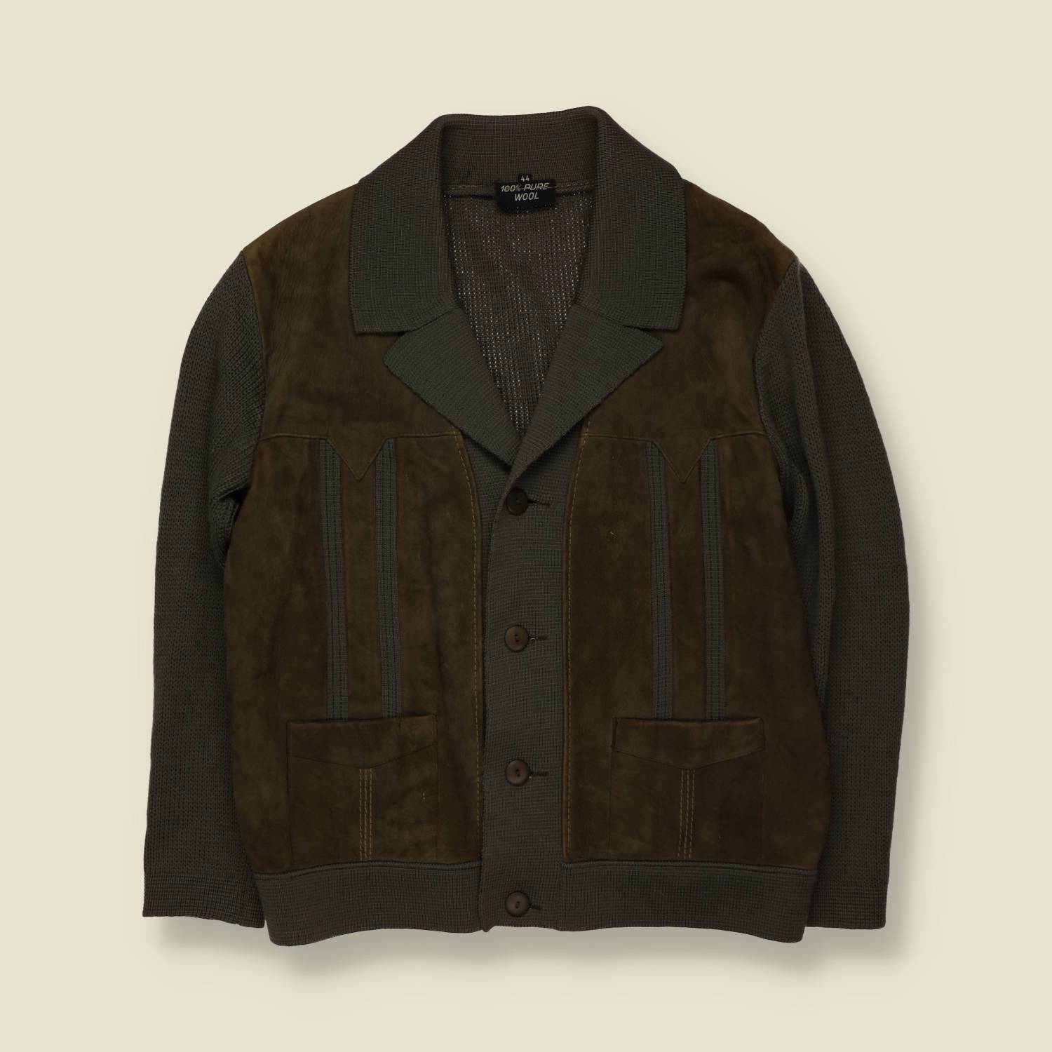 1970s | Suede & Wool Knit Cardigan Jacket | Olive - S