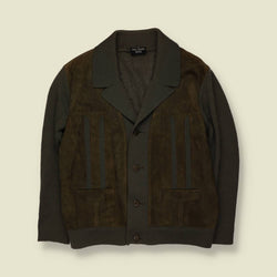 1970s | Suede & Wool Knit Cardigan Jacket | Olive - S