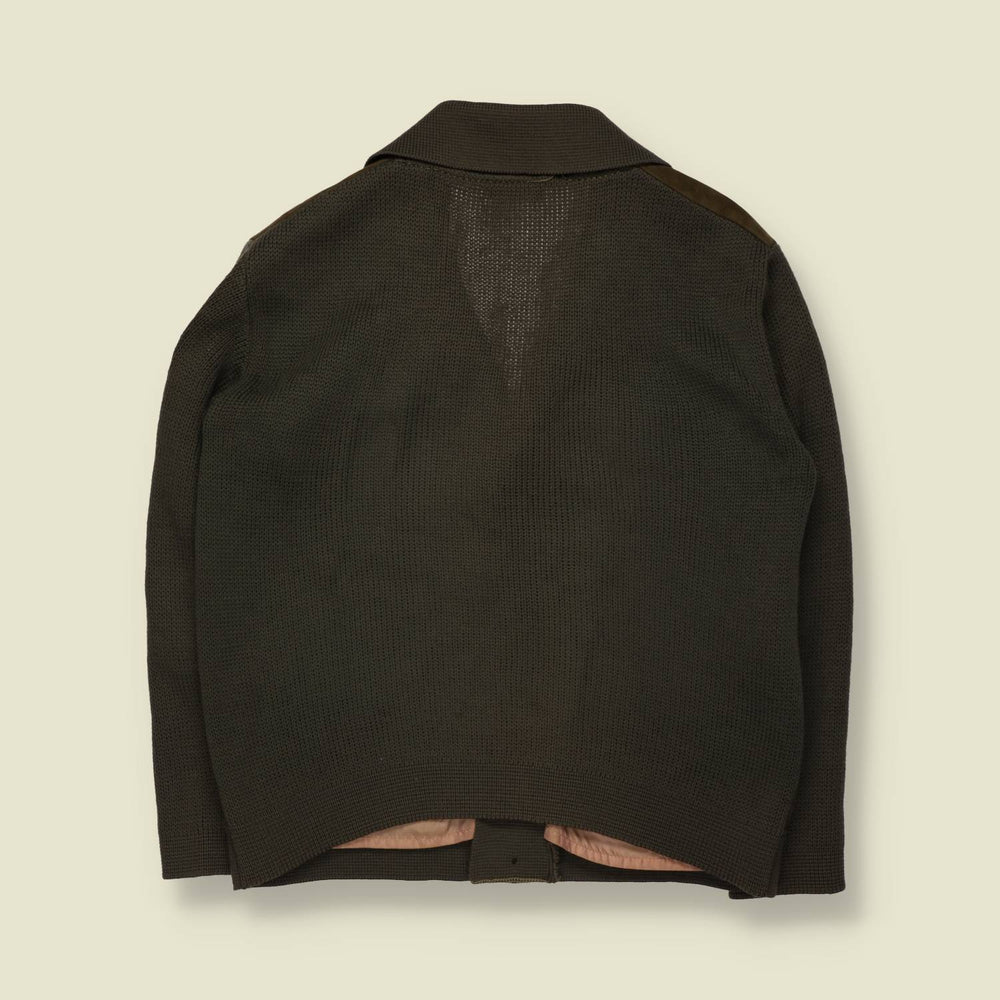 1970s | Suede & Wool Knit Cardigan Jacket | Olive - S