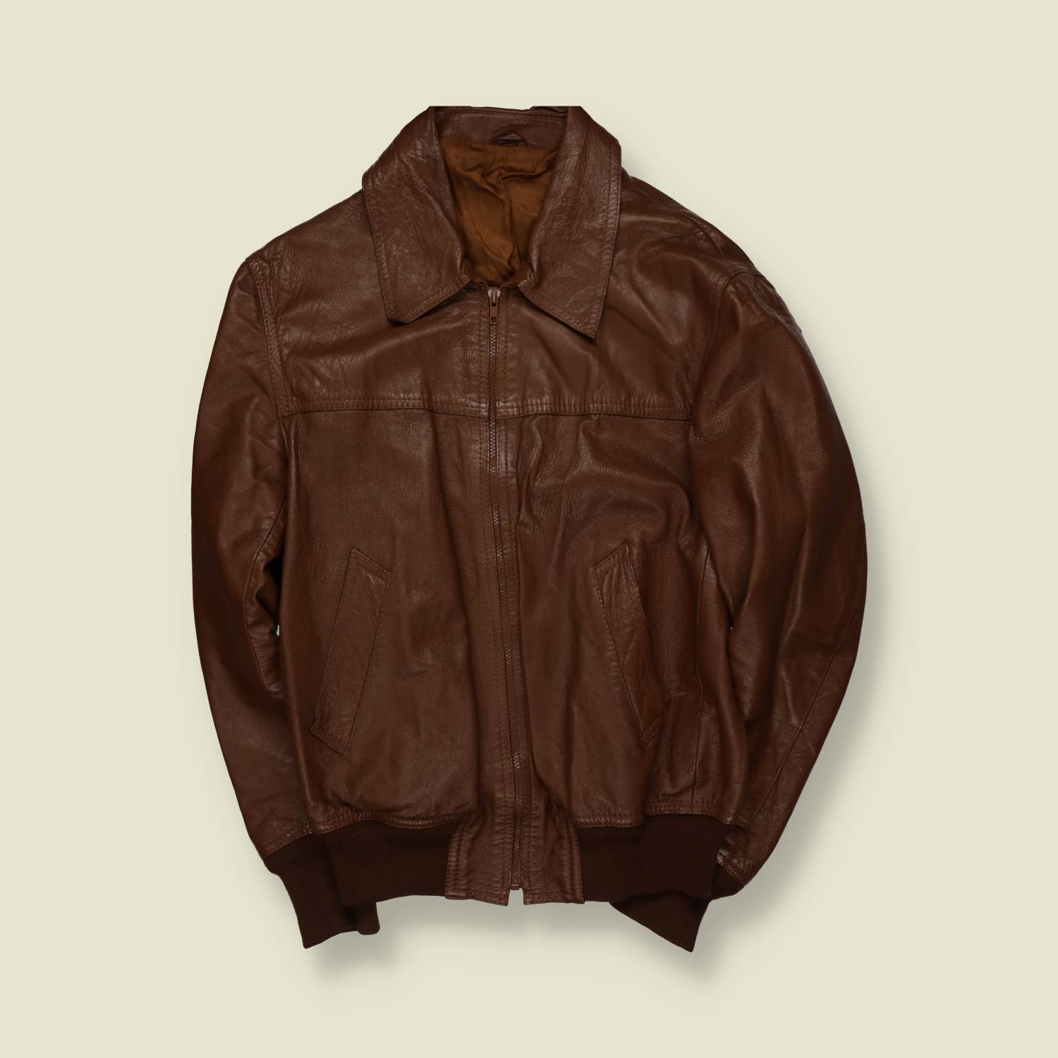 1970s | Leather Bomber Jacket | Brown- L