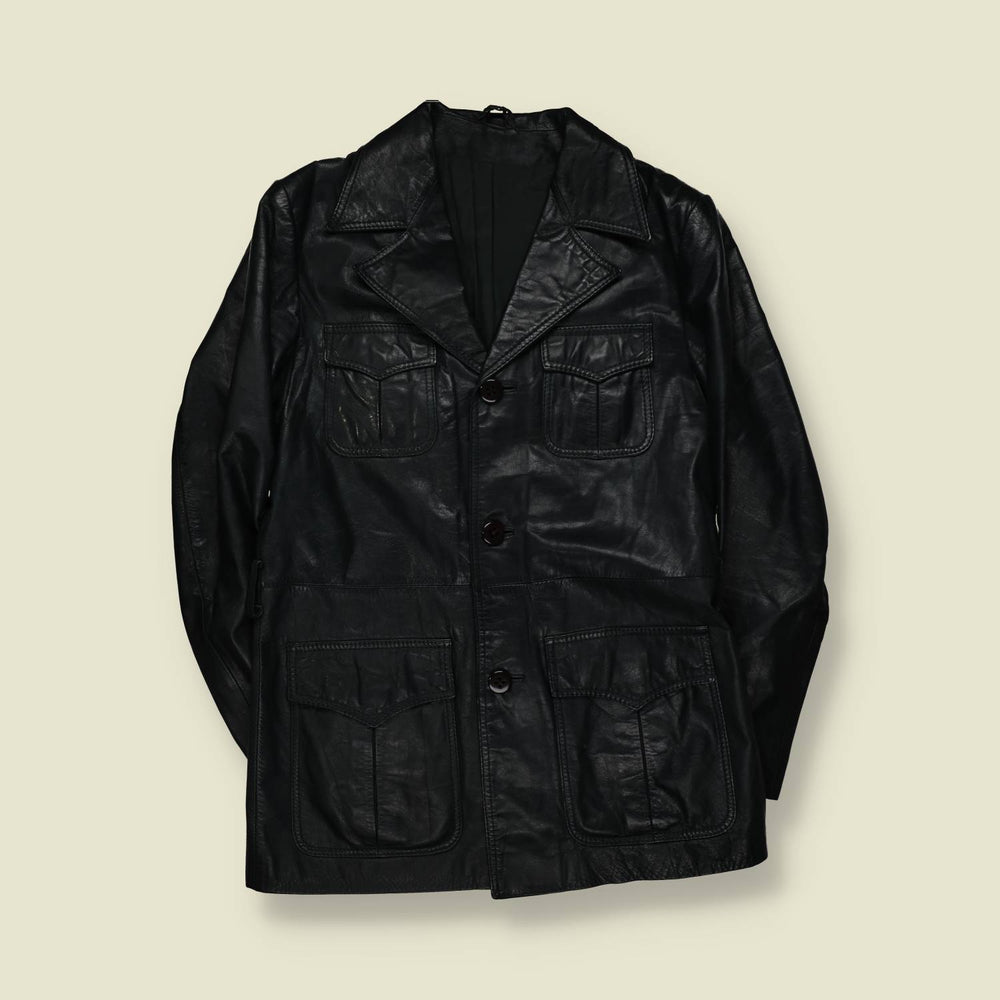 1970s | Leather Safari Jacket | Black - S