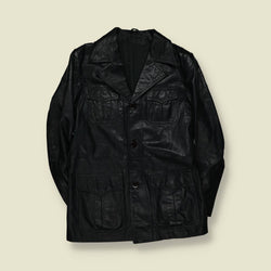 1970s | Leather Safari Jacket | Black - S