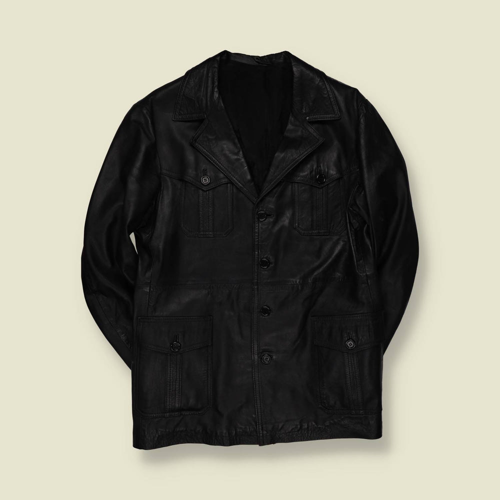 1970s | Leather Safari Jacket | Black - M