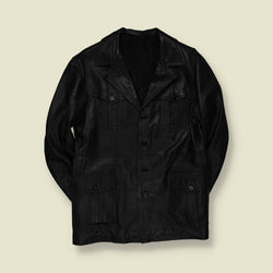 1970s | Leather Safari Jacket | Black - M
