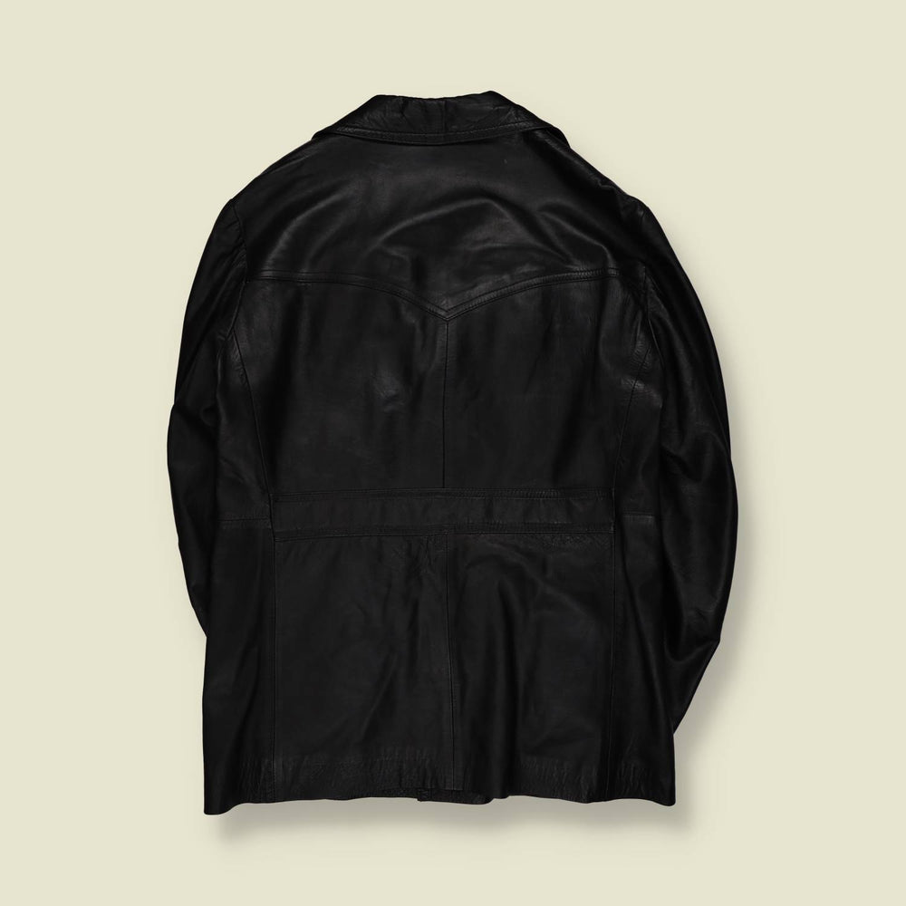 1970s | Leather Safari Jacket | Black - M